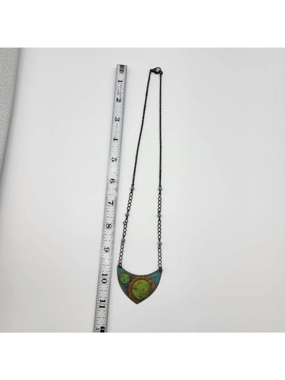Artisan Necklace Brass Celestial Sun Moon Festival painted whimsical Goddess